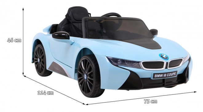 BMW I8 Lift Battery Car Blue + dálkové ovládání + pomalý start + 3bodové pásy + MP3 USB + LED dioda