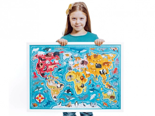 Puzzle 60 dílků Puzzlove - Mapa světa Zvířata