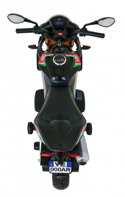 Aprilia Tuono V4 Dětský motocykl na baterie černý + panel MP3 + asistenční kolečka + pomalý start