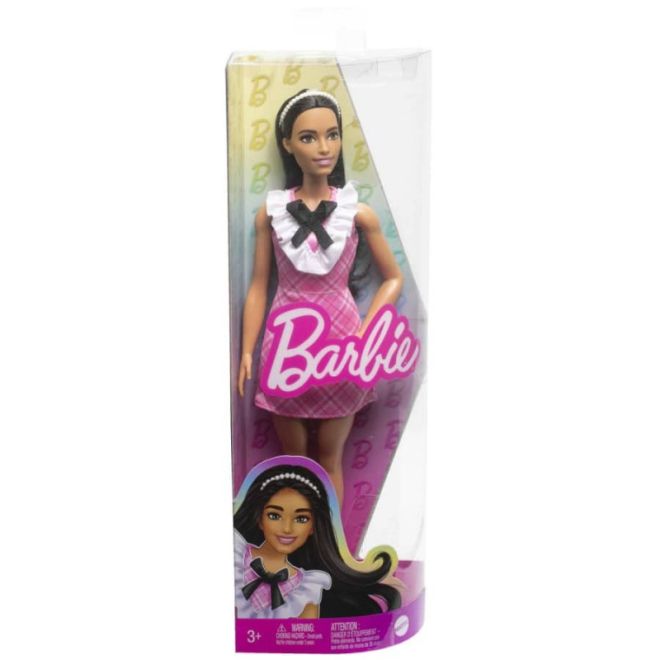 Panenka Barbie Fashionistas v růžových kostkovaných šatech