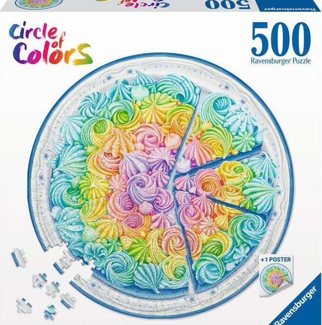 RAVENSBURGER Kulaté puzzle Kruh barev: Duhový dort 500 dílků
