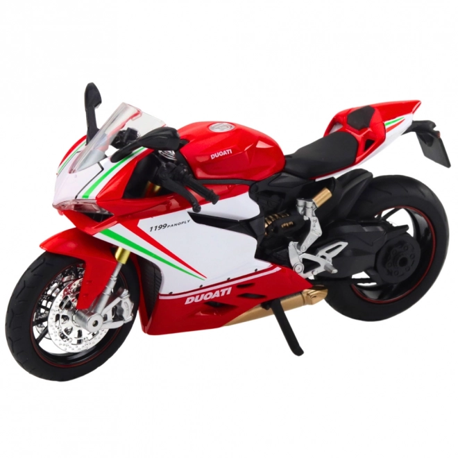 Kovový sportovní motocykl červeno-bílý s efekty 1:12