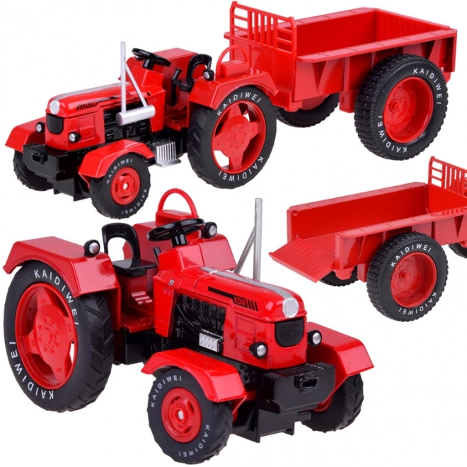 Červený kovový traktor s gumovými kolečky 1:18