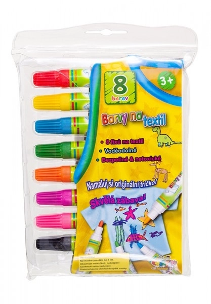 Fixy na textil 8ks barevné nevypratelné v plastové krabičce 18x13x2cm