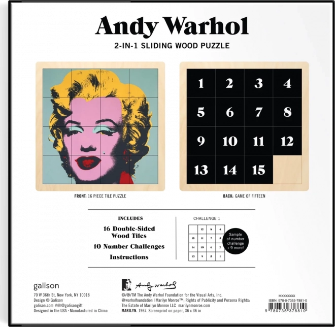 GALISON Posuvné dřevěné puzzle Andy Warhol: Marilyn 2v1 (16 dílků)