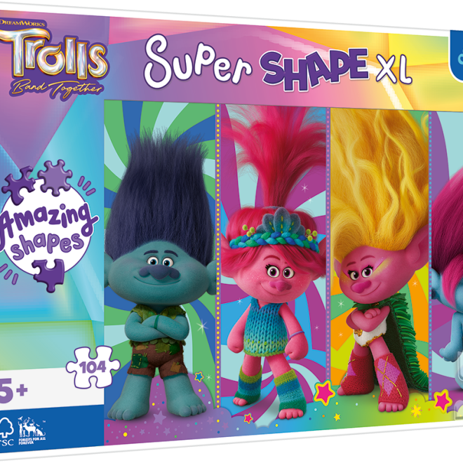 TREFL Puzzle Super Shape XL Trollové 3: Trollí hrátky 104 dílků