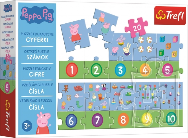 Puzzle vzdělávací Čísla Prasátko Peppa/Peppa Pig 20 dílků 117x19,5cm v krabici 33x23x6cm