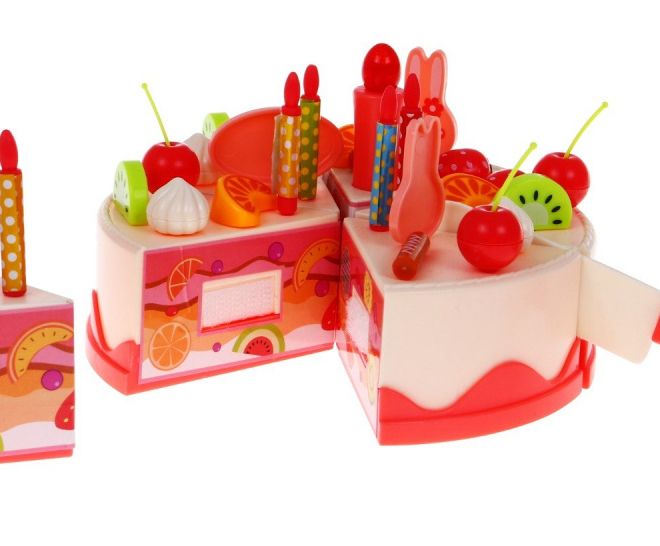 Velký narozeninový set pro děti 3+ Dort s hračkami a sladkostmi + interaktivní svíčka + příslušenství 82 ks