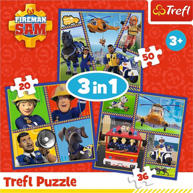 TREFL Puzzle Požárník Sam: Samův den 3v1 (20,36,50 dílků)