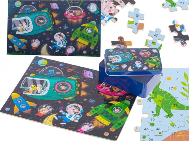 Dětské puzzle s čísly - vesmír a dinosauři