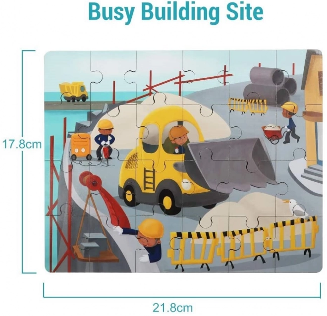 TOP BRIGHT Dřevěné puzzle s hračkou: Buldozer 24 dílků