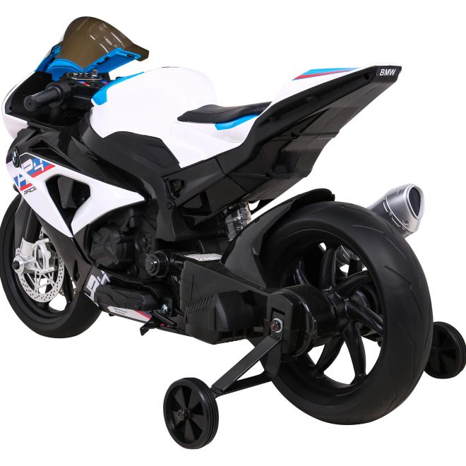 Dětská bateriová motorka BMW HP4 Bílá + pomocná kolečka + pomalý start + EVA + MP3 LED