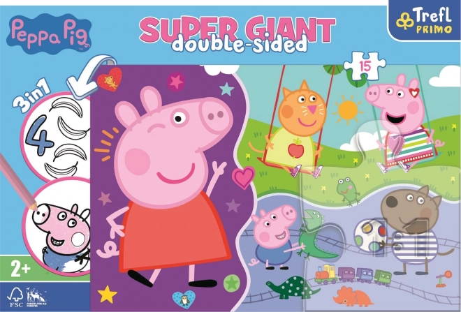 Puzzle 3v1 GIANT oboustranné 15 dílků Prasátko Peppa/Peppa Pig 60x40cm v krabici 40x27x6cm 24m+