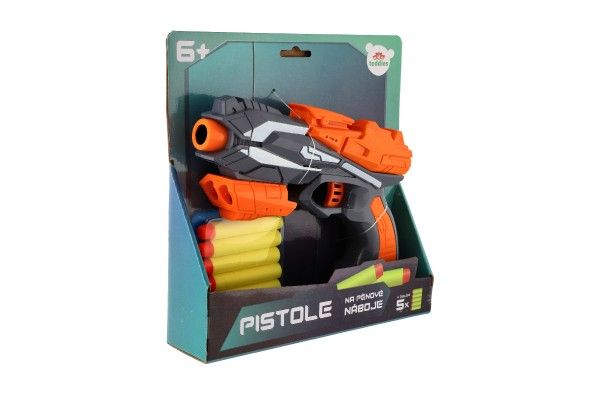 Pistole na pěnové náboje 20x14cm plast + 5ks nábojů – Oranžová
