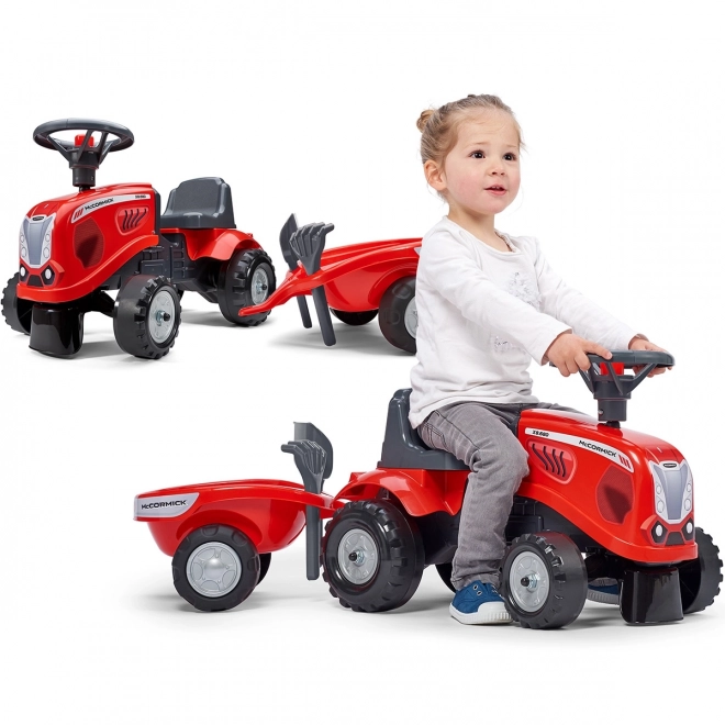 Dětský traktor Baby Mac Cormick červený s přívěsem