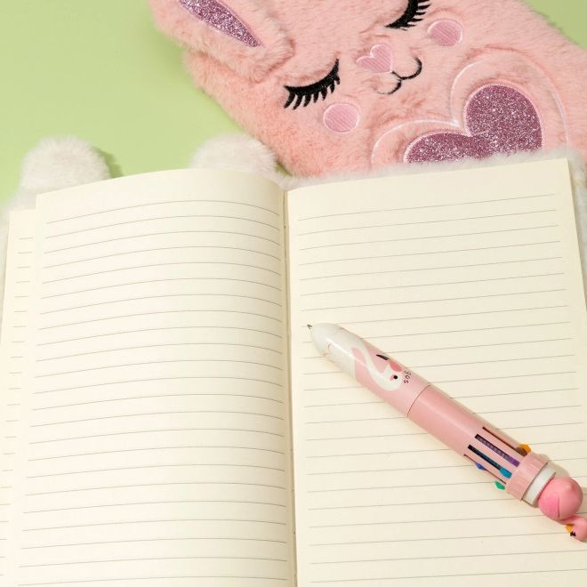 Barevný chlupatý zápisník s králíkem A5 – Růžový