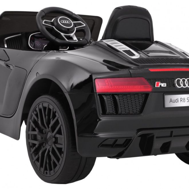 Audi R8 Spyder na baterie Lak černá + Dálkové ovládání + EVA + Pomalý start + Rádio MP3 + LED dioda