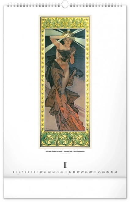 Nástěnný kalendář Alfons Mucha 2025, 33 × 46 cm