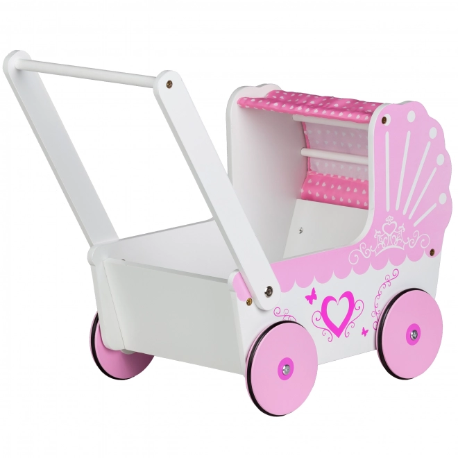 EcoToys Dřevěný kočárek pro panenky Pink Heart