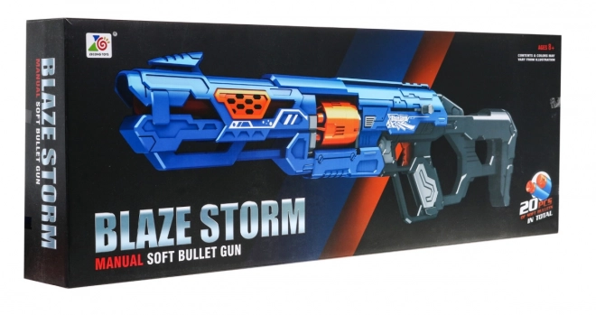 Dětská manuální puška 8+ Blaze Storm Mechanism s jezdcem + 20 dlouhých pěnových nábojů