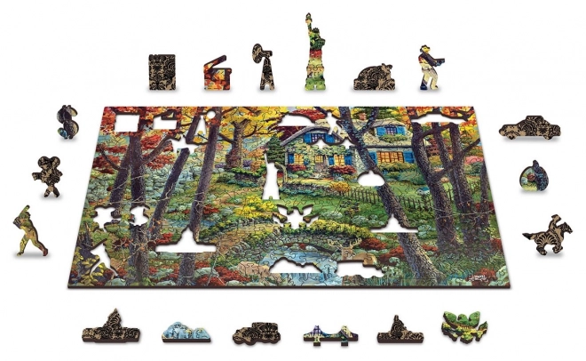 Wooden City Dřevěné puzzle Chata v lese 2v1, 200 dílků EKO