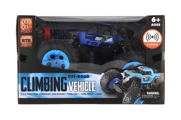 Auto RC Off-Road terénní 2,4GHz plast 32cm dobíjecí pack+baterie modré v krabici 38x23x26cm