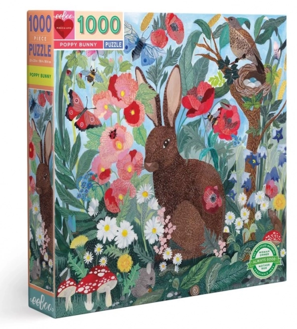 EEBOO Čtvercové puzzle Zajíc a vlčí máky 1000 dílků