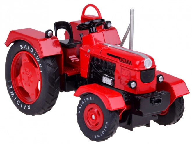 Červený kovový traktor s gumovými kolečky 1:18