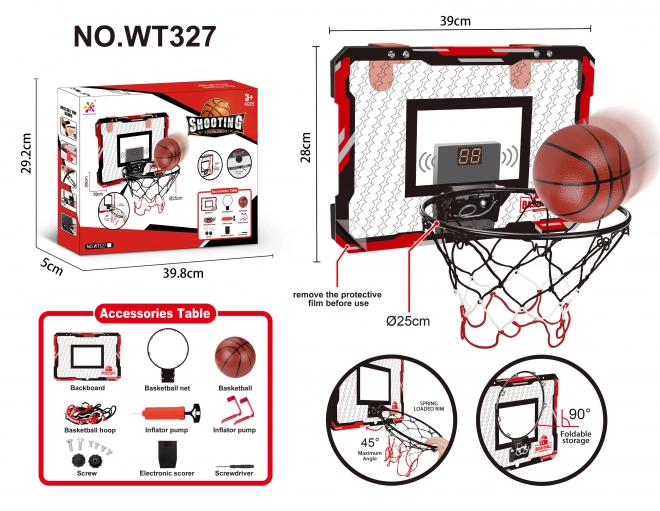 Basketbalový koš s počítadlem a míčem 39x28 cm