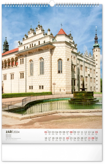 Nástěnný kalendář Hrady a zámky 2024, 33 × 46 cm