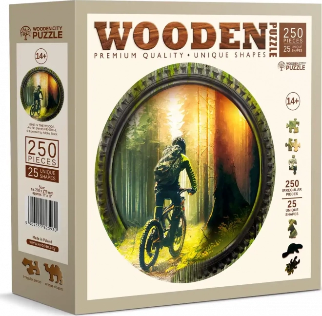 WOODEN CITY Dřevěné puzzle Biker v lese 250 dílků EKO