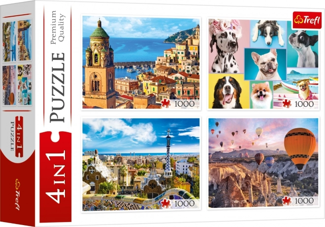 TREFL Puzzle Amalfi, Psí portréty, Balony nad Kapadokií a Park Güell 4x1000 dílků