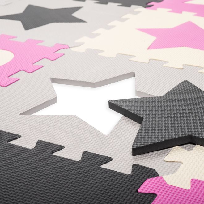 Kontrastní pěnové růžové puzzle s tvary a ohrádkou - 36 kusů