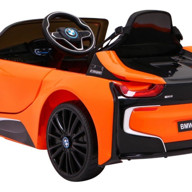 BMW I8 Lift Battery Car Orange + Dálkové ovládání + Pomalý start + 3-Pkt pásy + MP3 USB + LED dioda