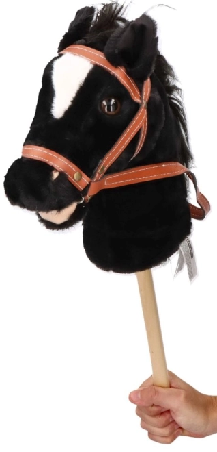 Hobby horse Baron, černý plyšový kůň na tyči se zvuky