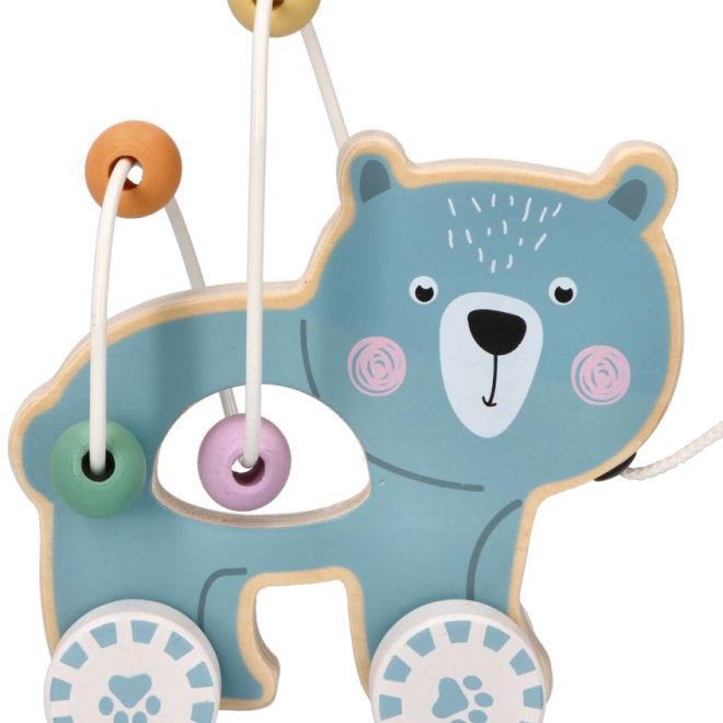 Dřevěná dětská tahací hračka + motorické kuličky - Medvídek