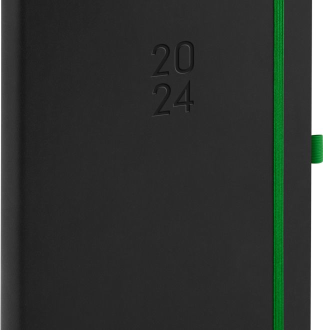 Denní diář Nox 2024, černý / zelený, 15 × 21 cm