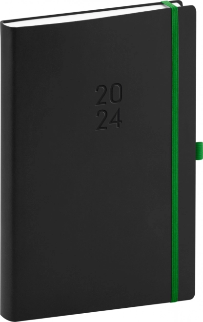 Denní diář Nox 2024, černý / zelený, 15 × 21 cm