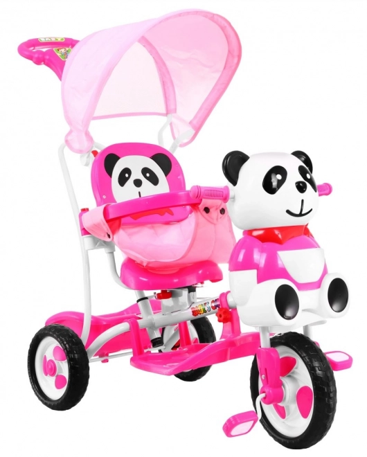 Dětské tříkolové kolo Panda Pink + zvuky + stříška + zábrana + opěrka nohou + rukojeť + ližiny + úložný prostor