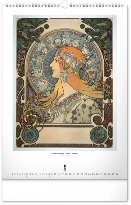 Nástěnný kalendář Alfons Mucha 2024, 33 × 46 cm