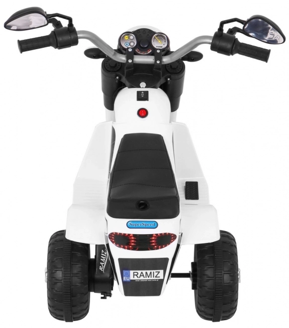 Dětské kolo MiniBike na baterie Bílé + zvuky + LED světla + eko kůže