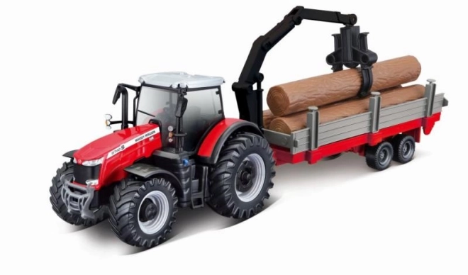 Bburago 10cm Farm Traktor na setrvačník s vlečkou Massey Ferguson 8740S