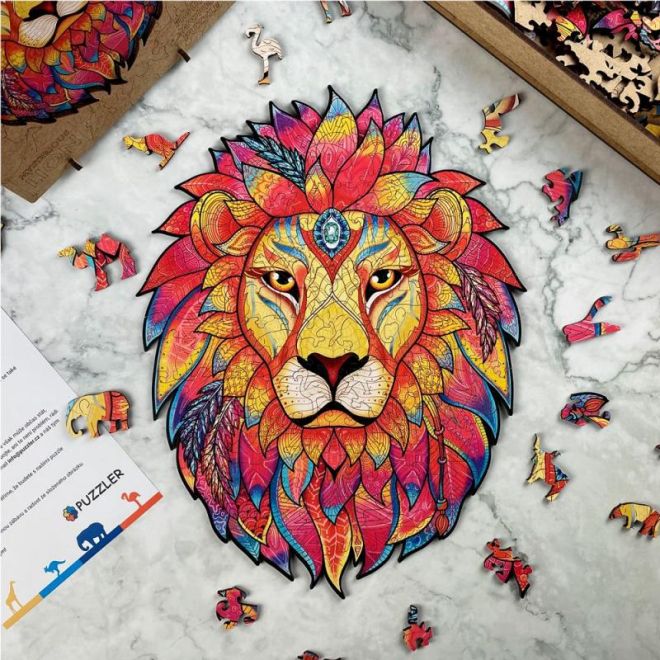 Magické dřevěné barevné puzzle - Tajemný lev