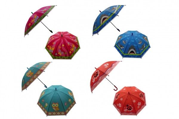 Deštník 66cm vystřelovací mix barev v sáčku – Tyrkysový se sovičkami