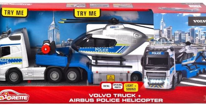 Policejní set Grand Volvo truck + vrtulník 35 cm