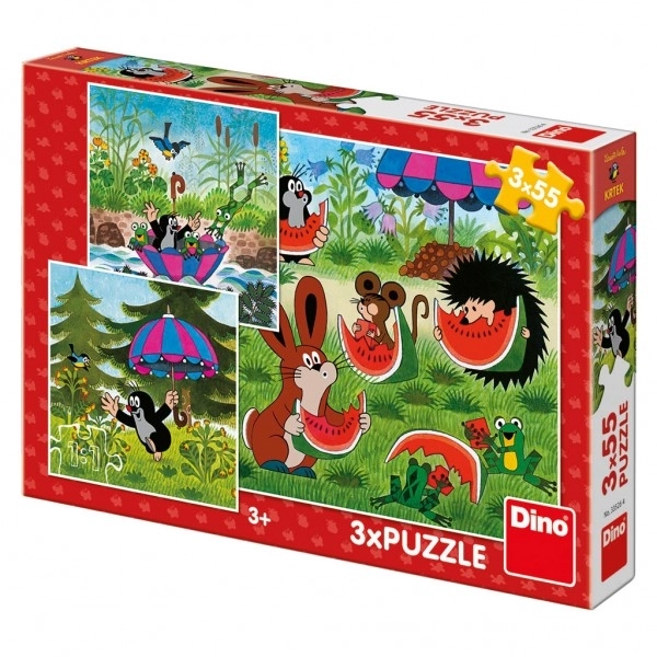 Puzzle Krteček a paraplíčko  - 3 x 55 dílků