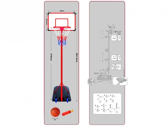 Basketbalová tabule s míčem a pumpičkou