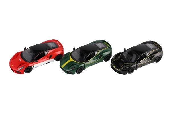 Auto Kinsmart Lotus Emira 1:38 kov/plast 12,5cm 3 barvy na zpětné natažení 12ks v boxu