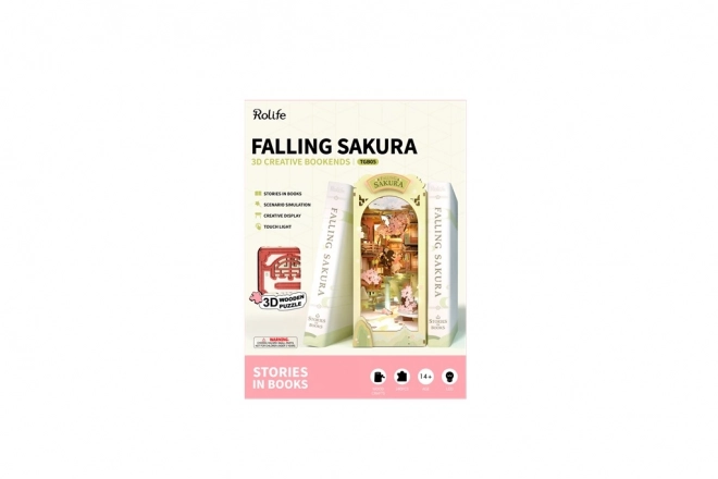 RoboTime 3D Puzzle Zarážka na knihy "Falling Sakura" (dřevěná)