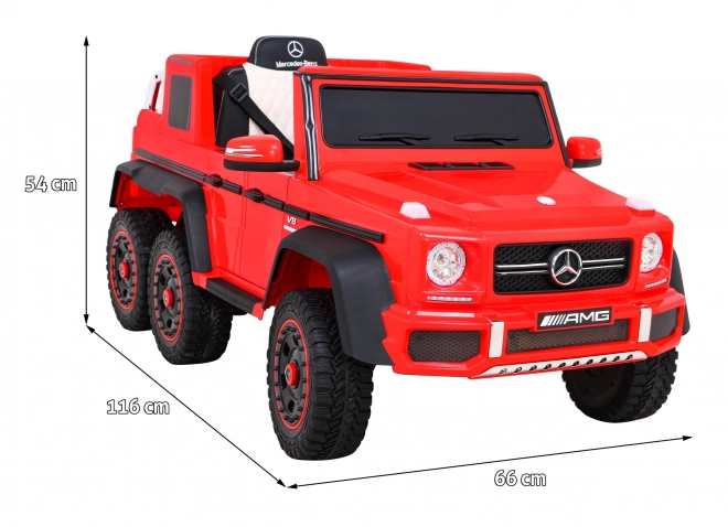 Mercedes G63 AMG Auto na baterie Červené + Dálkové ovládání + 6 EVA kol + Pomalý start + MP3 LED